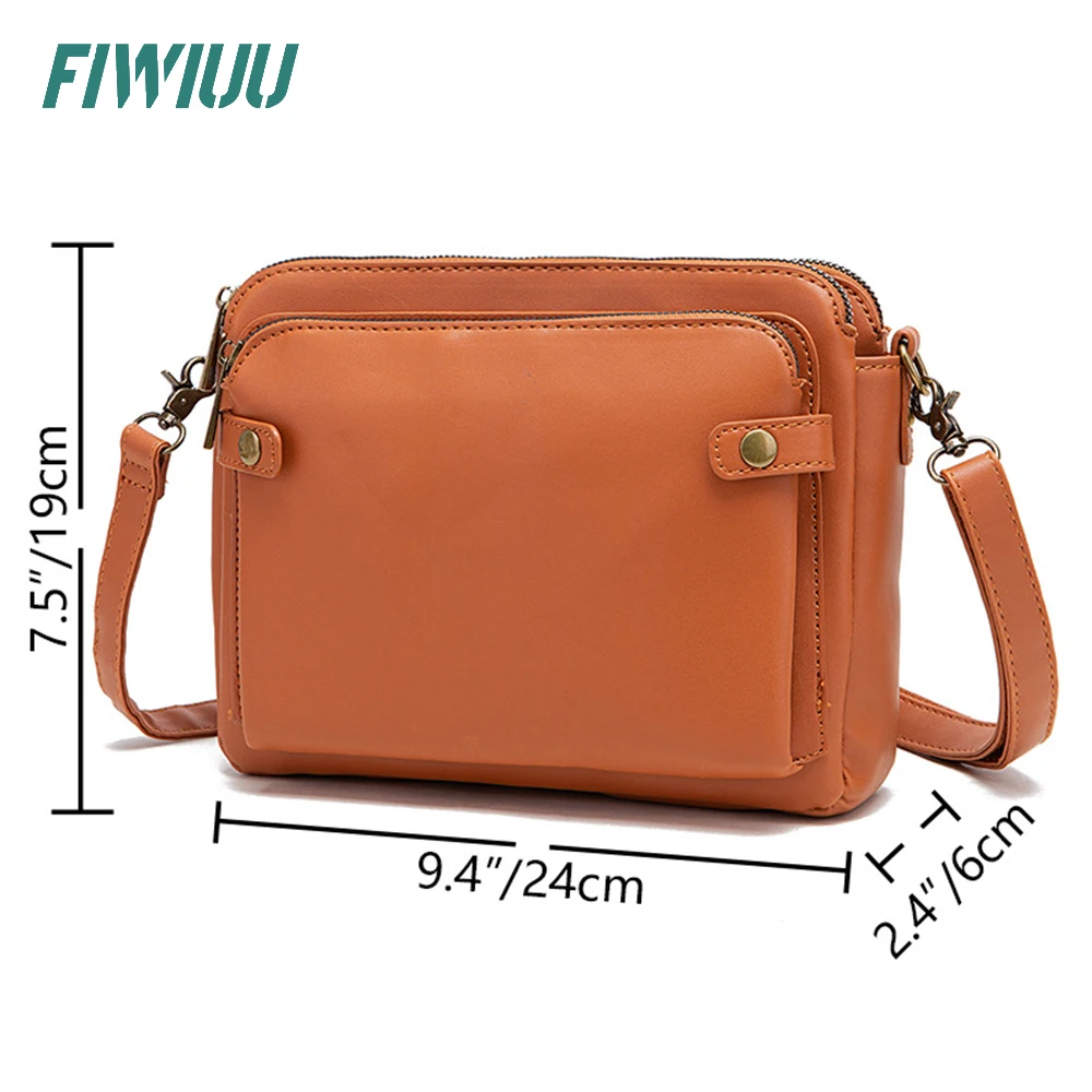 Fiwiuu Vrouwen Pu Schoudertas Drie Lagen Lederen Zakje Crossbody Tas Rits Sling Tas Vintage Messenger Bag