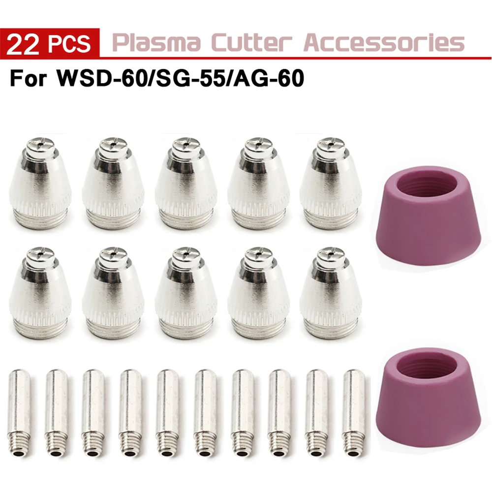 22Pcs/Set  AG60 Plasma Cutting Torch Consumables SG55 Cutting Gun 60A Plasma Cutting Machine Shield Cup Nozzle Electrode