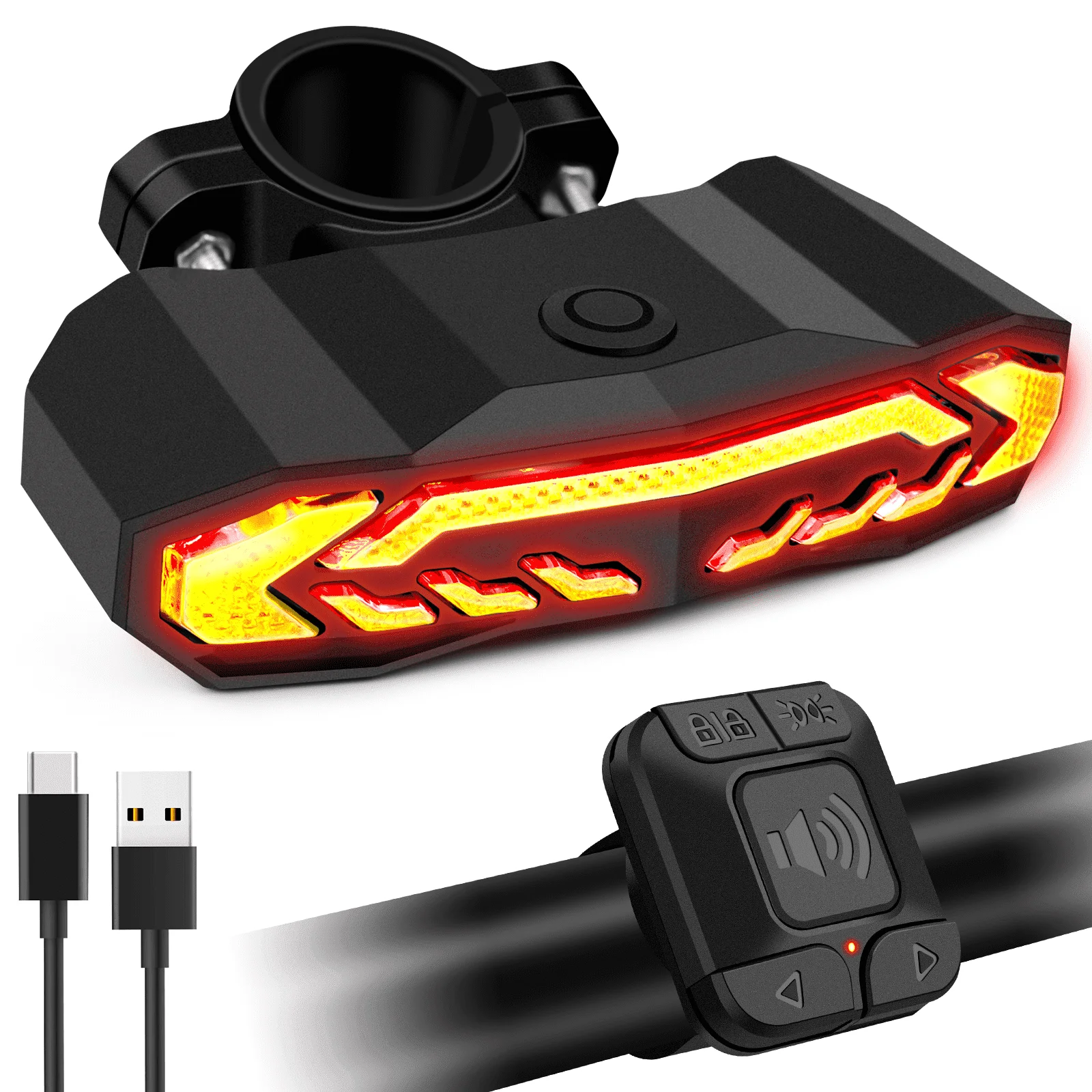 nulkommaスマートバイクテールライト盗難防止自転車テールライト、リモコン付き、usb充電式、098～138インチのシートに適合