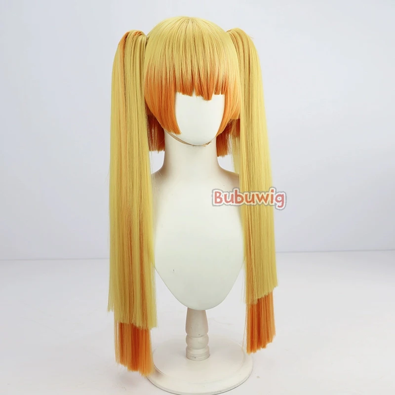 Bubuwig Capelli sintetici Agatsuma Zenitsu Parrucche Cosplay Demone Slaye 65 cm Lungo Biondo Misto Arancione Coda di cavallo Cos Parrucca Resistente al calore