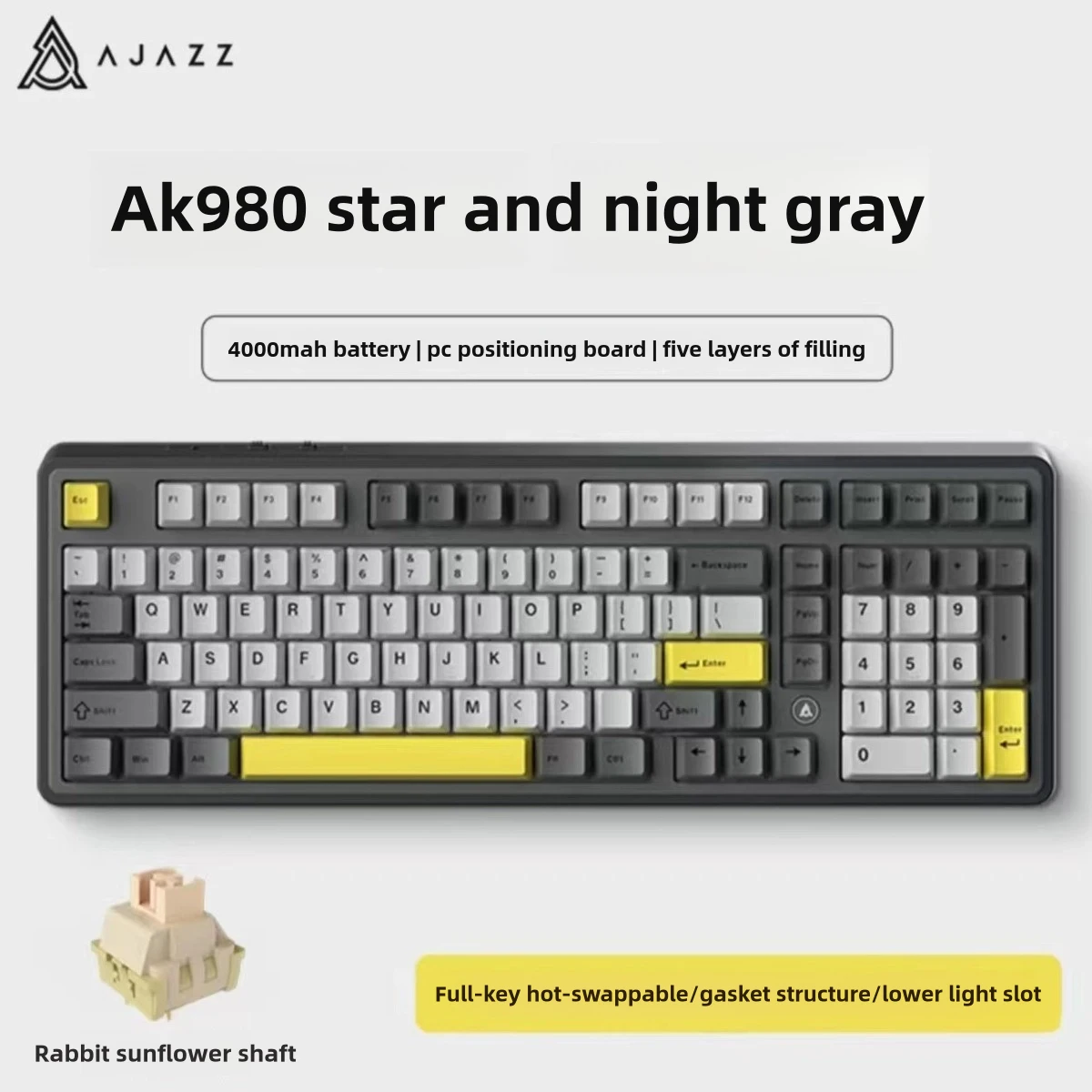 AJAZZ AK980 V2 Hot-swappable draadloos mechanisch toetsenbord met drie modi, Esports Gaming, zijletterd, bedraad en draadloos voor