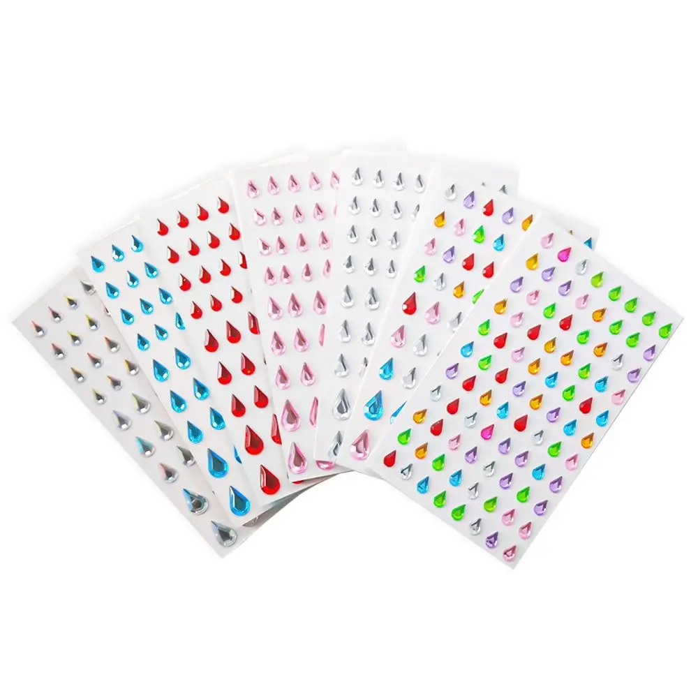 3D Nail Art Sticker Sparkling Multicolor Rhinestones Stickers Flat Bottom Droplet Shape 3D Acrylic Jewel Stickers Eyebrow Center