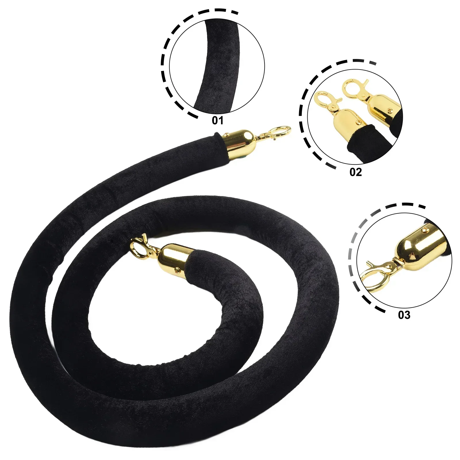 1pc Velvet Pillar Rope Round Velvet With Polished Silver Plated Snap Hooks 1.5m For Crowd Control Line Separation Home Decor