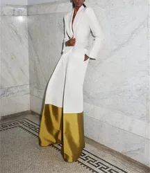 Ensemble de olympiques sur mesure pour femmes, blazer et pantalon dorés et blancs, robe de Rhformelle, veste de bureau pour dames, document de couture, mode, 2 pièces