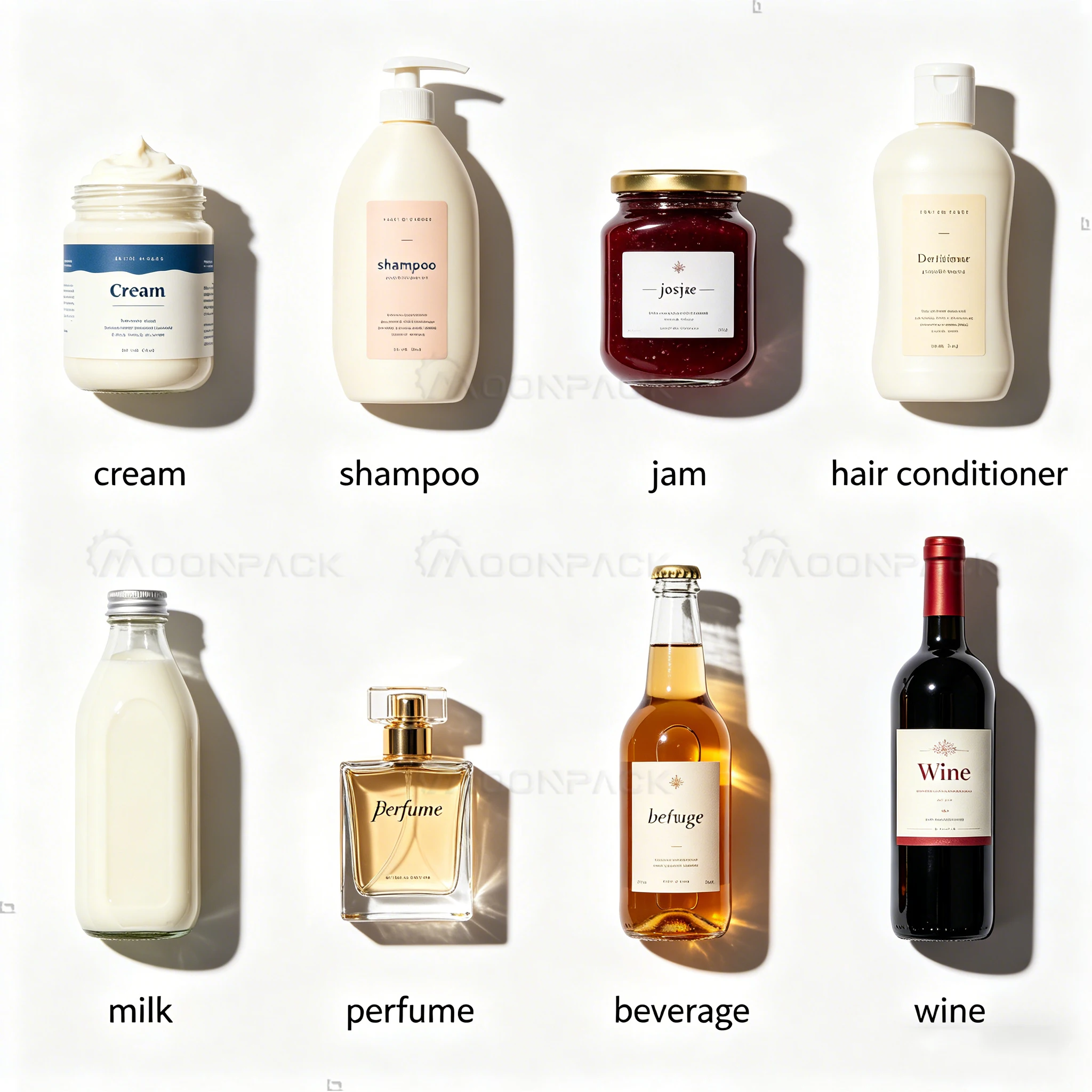 Automatic filling machine with 2 heads of liquid and suitable for shampoo, cream, water, wine, juice, sauce, etc