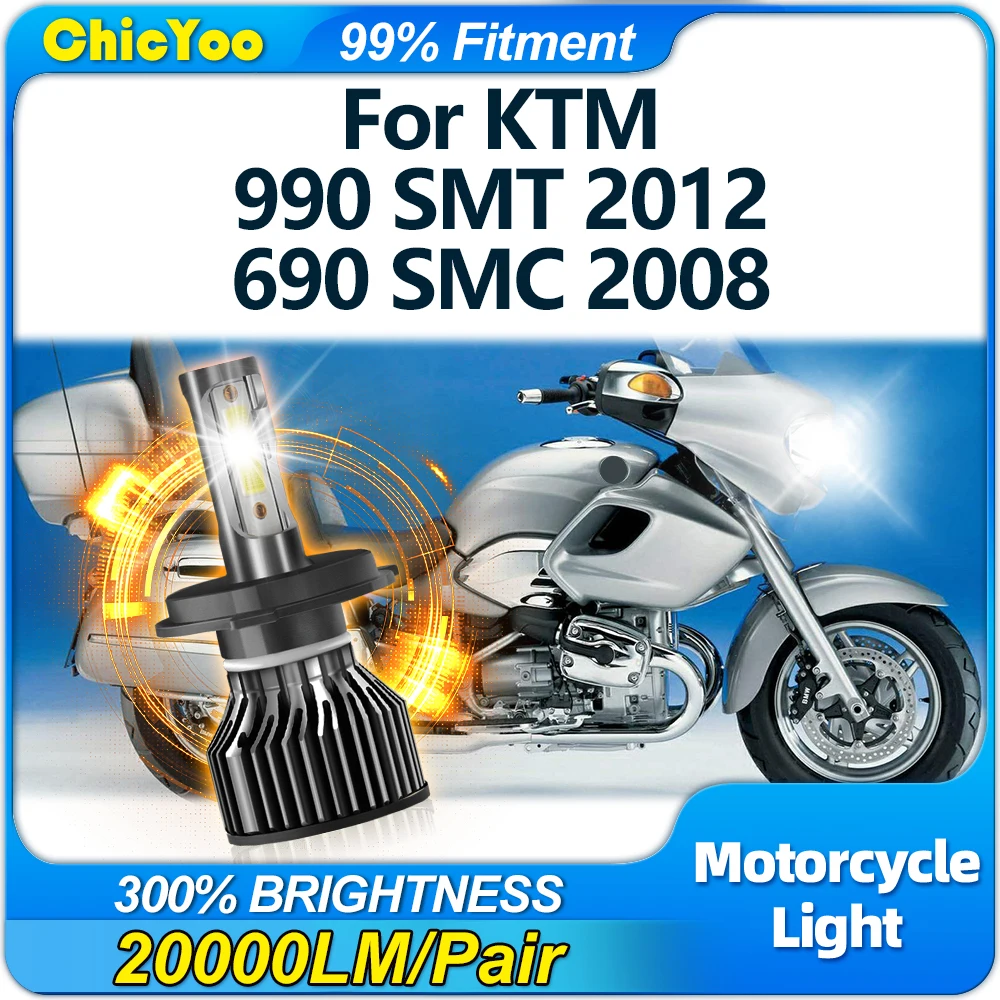 Motorcycle LED Headlight Bulb 20000LM H4 High Low Beam Moto Lamp 6000K White Canbus No Error For KTM 990 SMT 2012 690 SMC 2008
