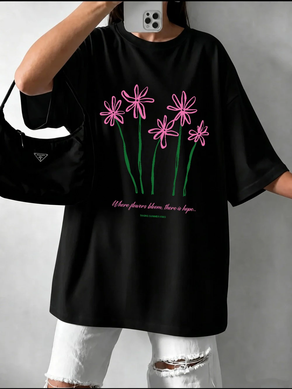 Flowers Bloom Is Hope Prints T-Shirts Cotton Womens Summer Oversized Tops Basic Soft Short Sleeve T Shirts Casual O-Neck Clothes