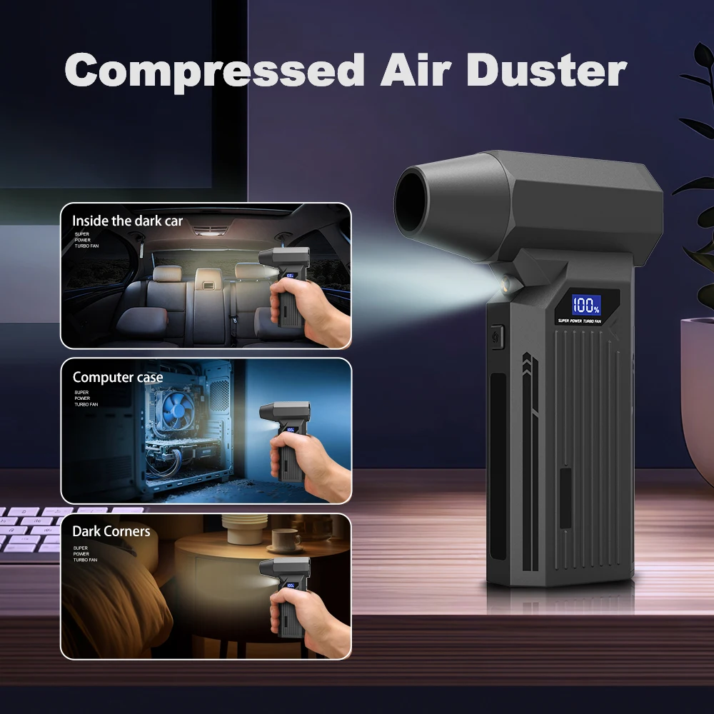 

Мощная тряпка со сжатым воздухом, 110000 об/мин, со светодиодной подсветкой, электрическая сжатая турбоструйная воздуходувка, скорость ветра для дома и автомобиля