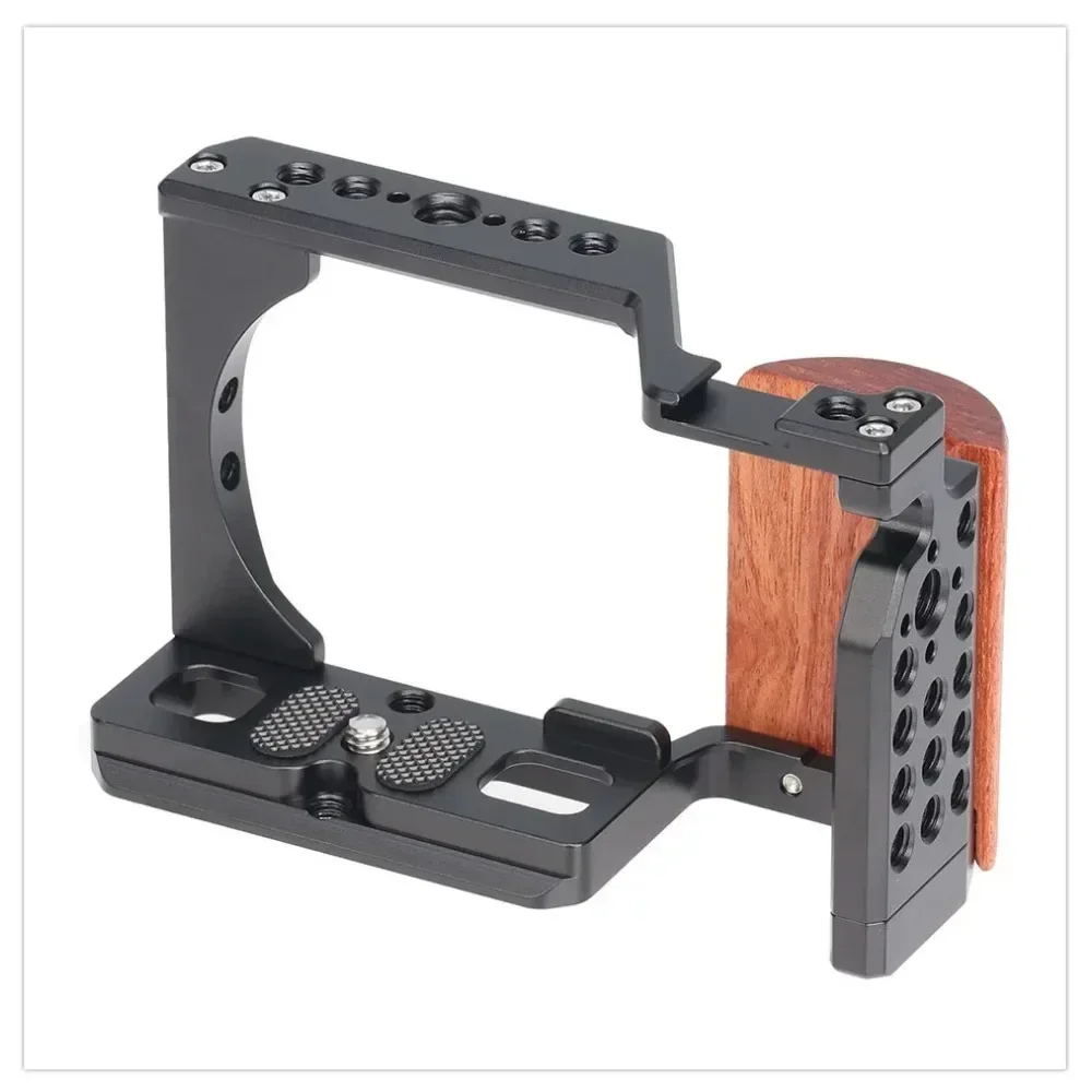 ZVE10 Camera Cage Wooden Side Handle Top Hand Grip Quick Release Plate Cage Rig Kit Protective For Sony ZV-E10 DSLR Camera