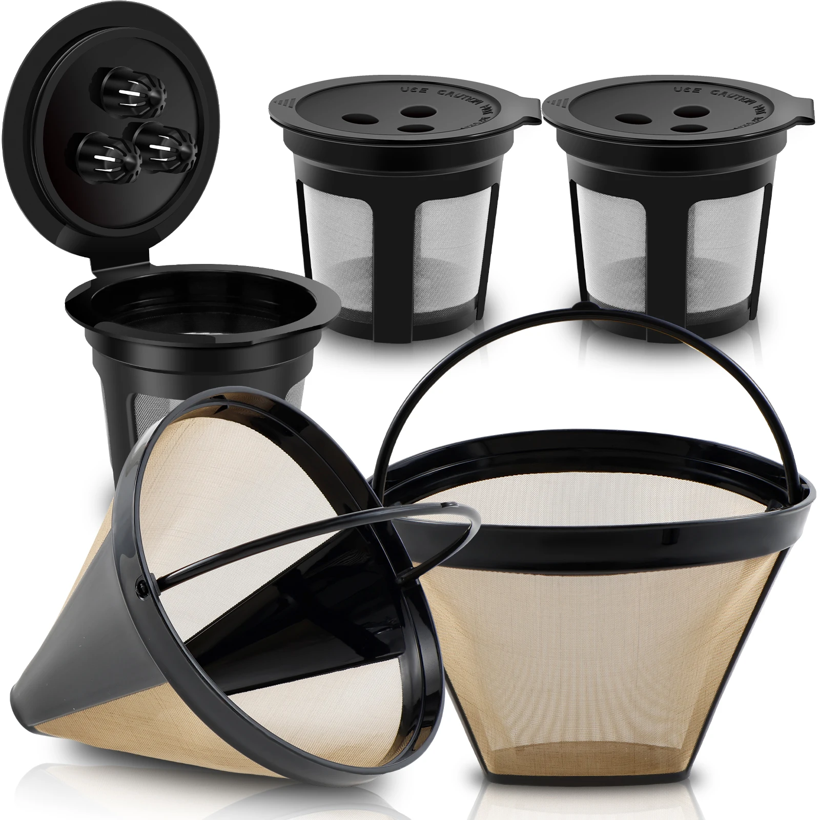 

5Pcs Reusable Coffee Maker Pods Filters 304 Stainless Steel Coffee Pods Filter Cups Refillable Coffee Filter Basket BPA-Free