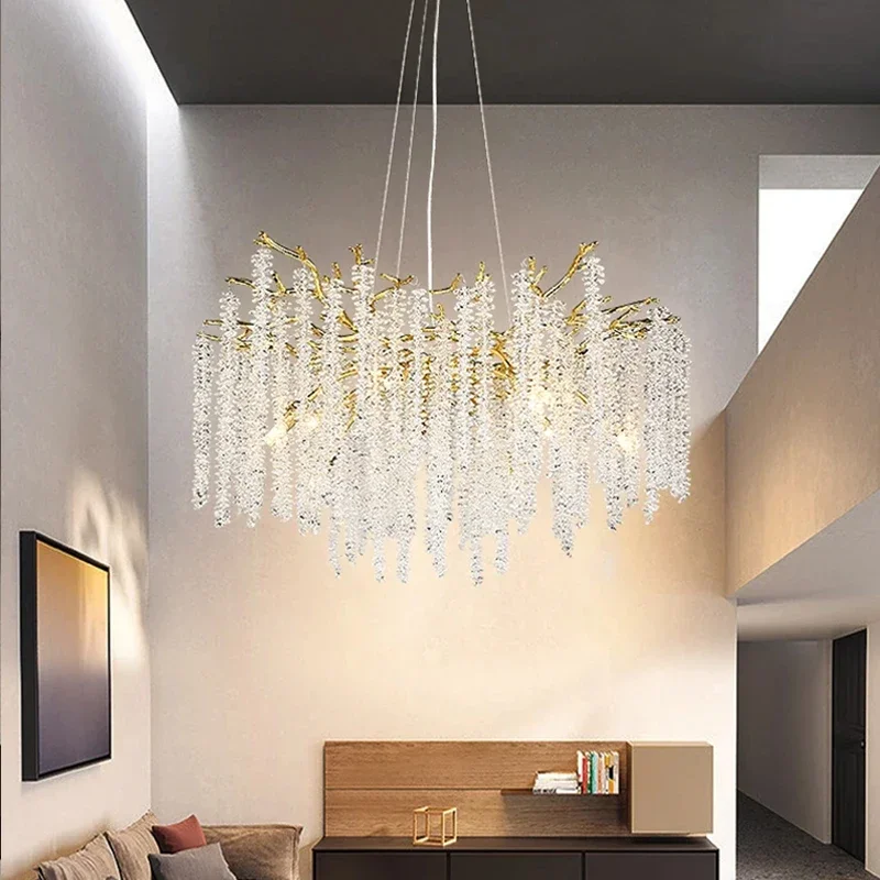 Imagem -04 - Lustre de Cristal para Sala de Estar Luz Luxuosa Moderna Quarto Interno Sala de Jantar Teto Dourado de Led