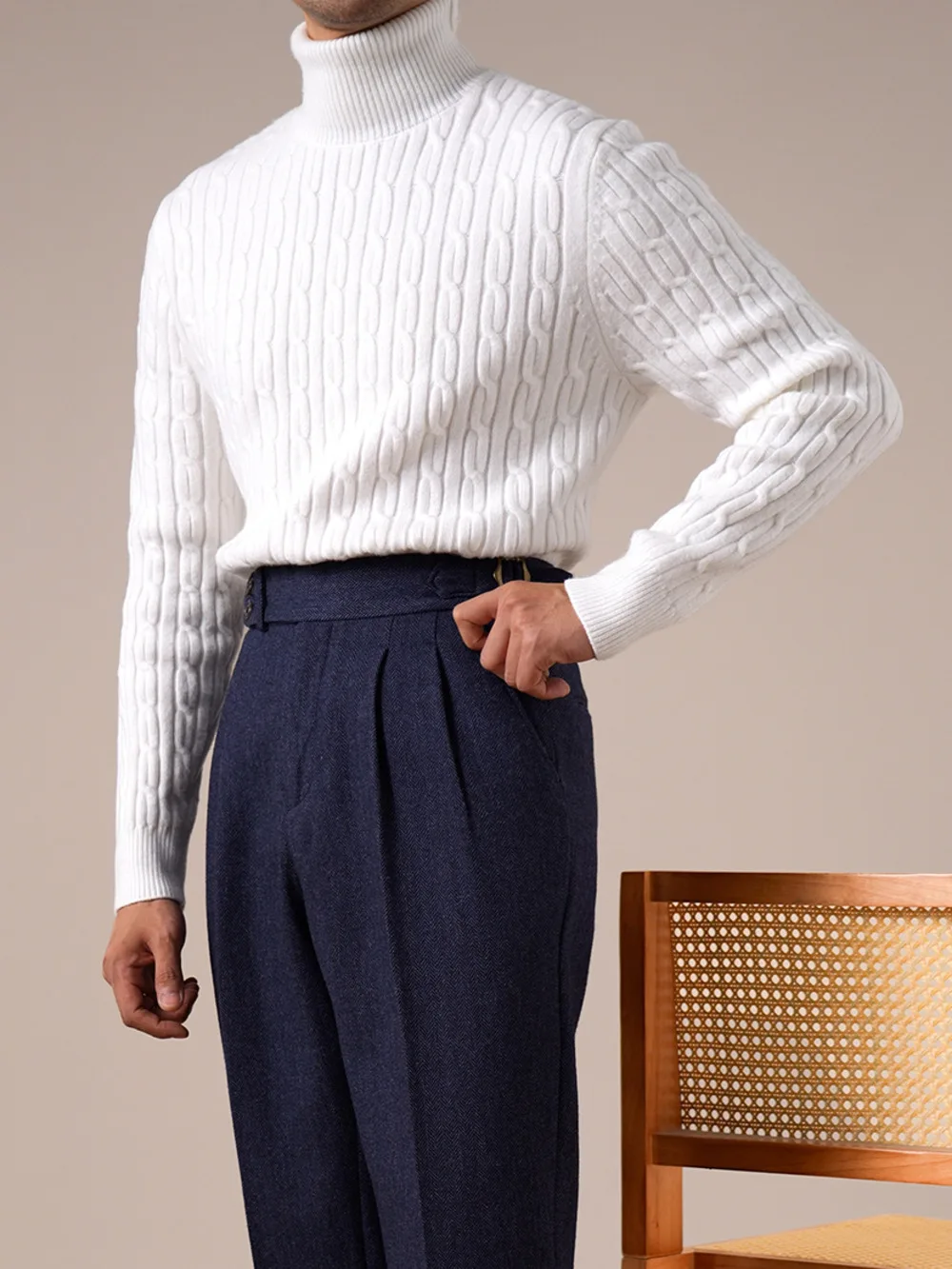 Suéter de punto de cuello alto para hombre, capa Base de manga larga, suéter de mezcla de lana superior para hombre, Maglione Natale, Otoño Invierno, marca