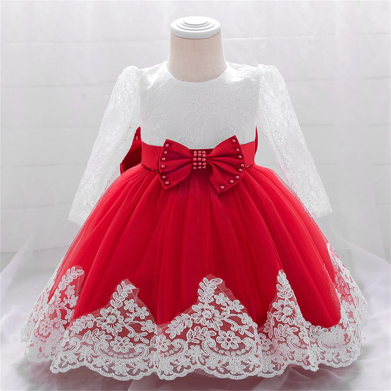 2024 Children\'s Birthday Gown Lace Long Sleeve Princess Skirt Kids Girls New Year Party Dresses Wedding Event Autumn Dresses