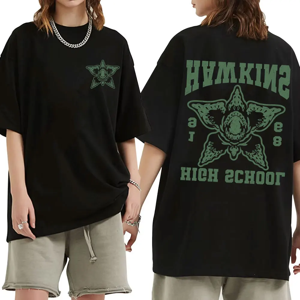 Hawkins High School 1986 T-shirts Eddie Munson The Demogorgon Cannibal Flower Monster T Shirts Men's Oversized Short Sleeve Tees