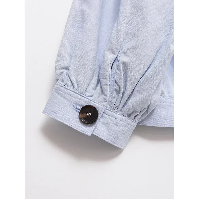 

Женская светло-голубая куртка-бомбер 2025 года, повседневная укороченная верхняя одежда с длинными рукавами для осени