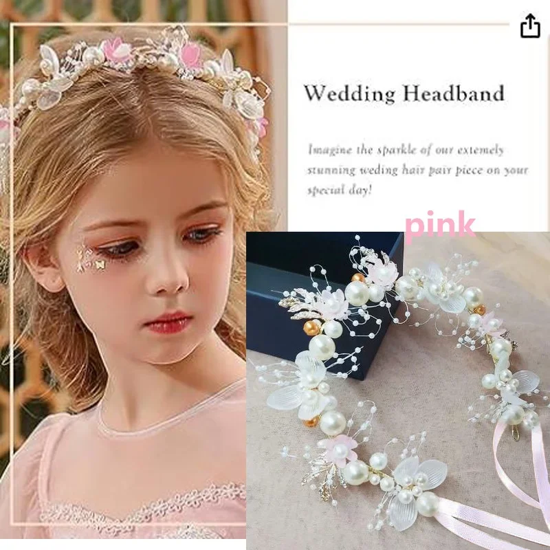Fotografia 3: Fada princesa flor de cristal bandana & strass pérola tiara-casamento nupcial coronas de flores para niñas, meninas headpiece (