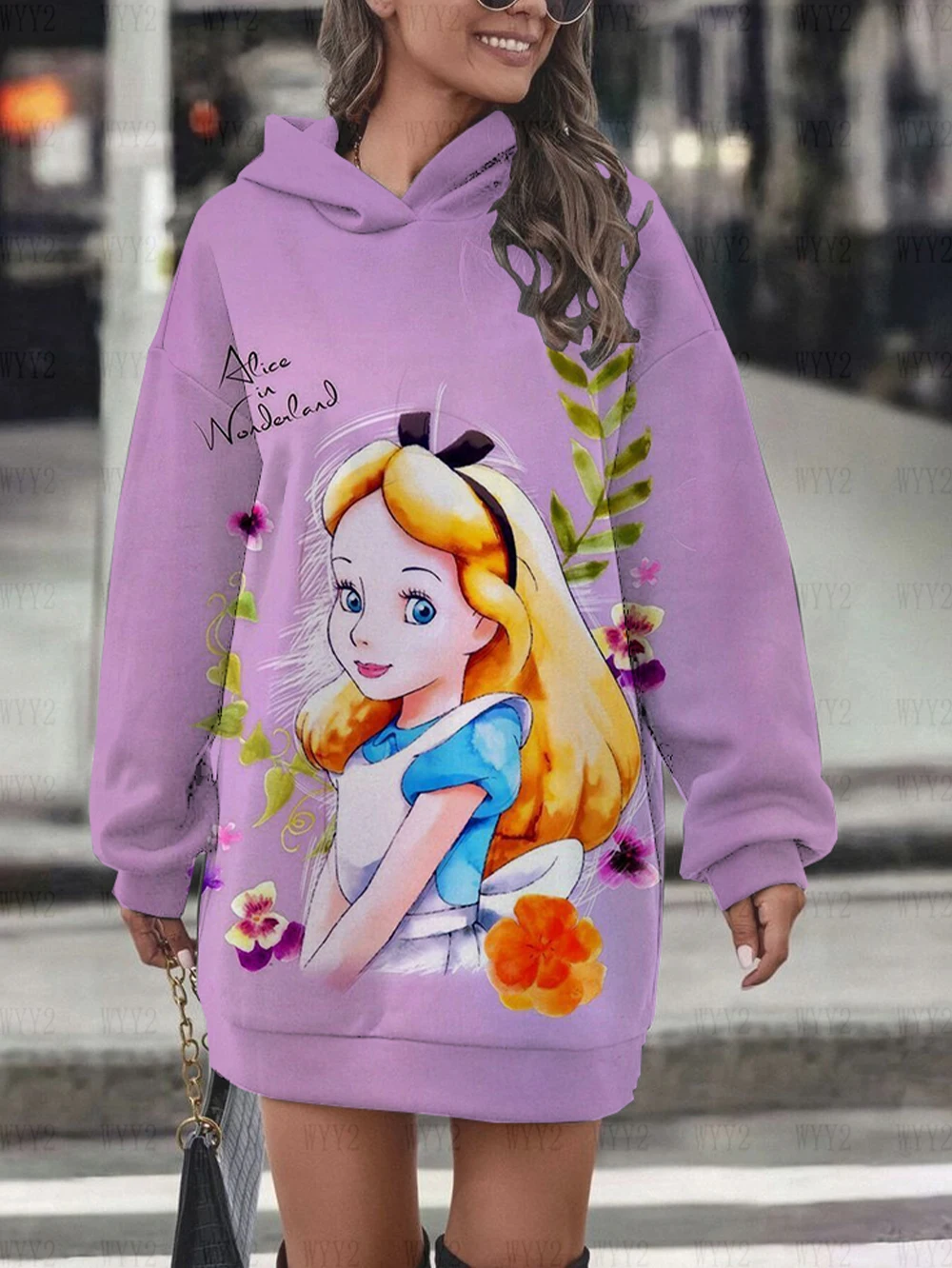 Vestido con capucha de princesa de Disney Alicia en el país de las Maravillas, sudadera, vestido de moda, sudadera, vestido con estampado completo, Sudadera con capucha para mujer