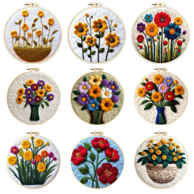 

CHENISTORY Beautiful Flower Diy Crafts Wool Needle Felt Set 20x20cm Frame Needle Felting Painting Kit Felt For Home Decoration