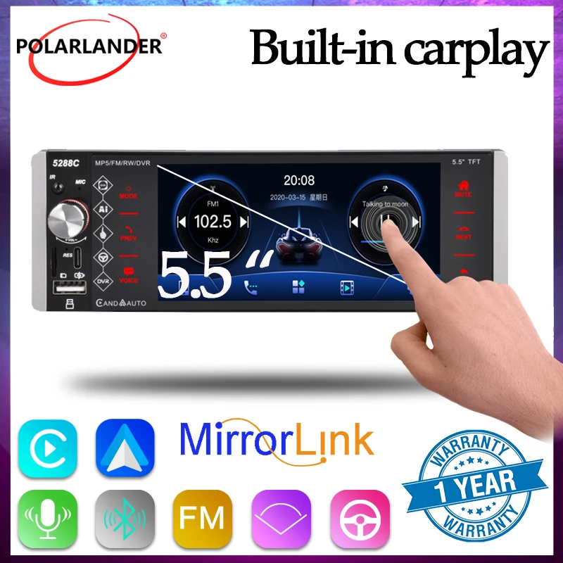 

Car Multimedia Player AI Intelligent Voice FM 1 Din Carplay/Android Anto IPS screen Bluetooth 5.5 Inch for Toyota BMW Universal