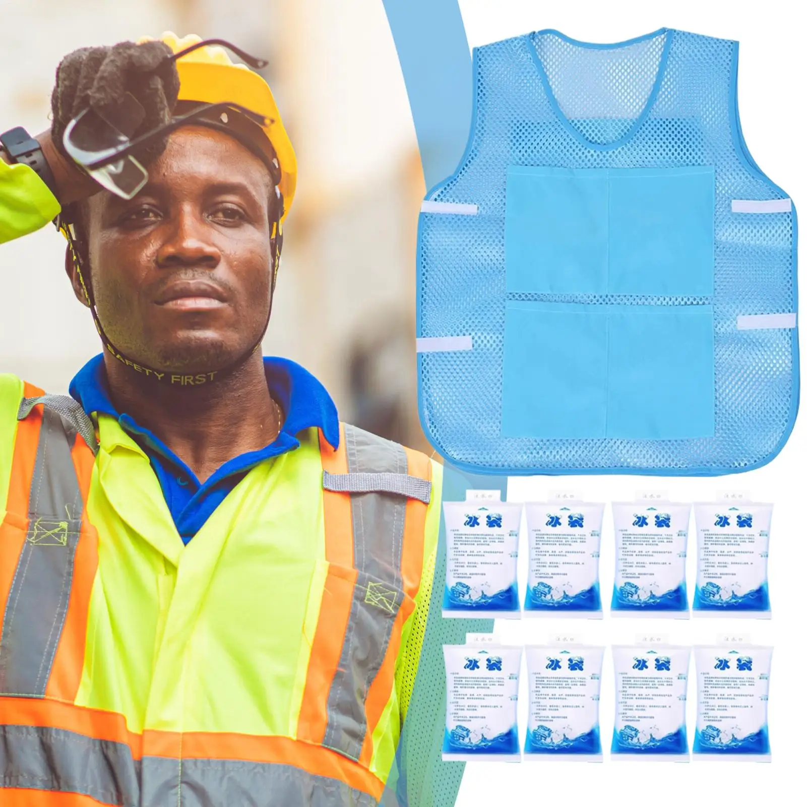 Fast Cooling Vest with 8 Ice Packs Wearable Personal Cooler Gadgets Cold Clothes for Summer Outdoor Sports Travel Work Dads Work