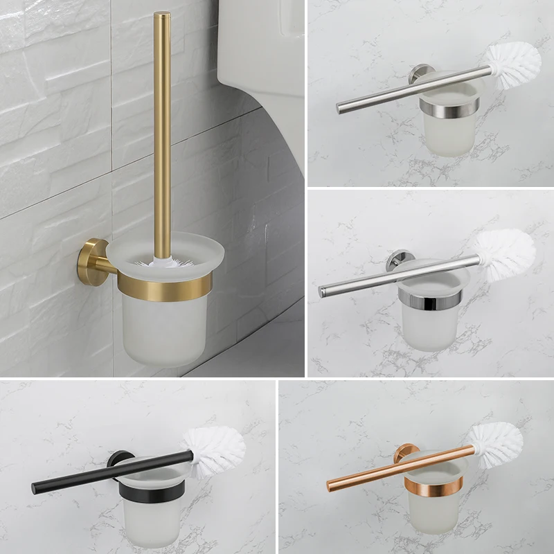 Toilet Brushes with Holder Set Wall-Mounted Bristles Cleaner Brush for Floor Bathroom Cleaning Chrome Nickel Black Rose Gold