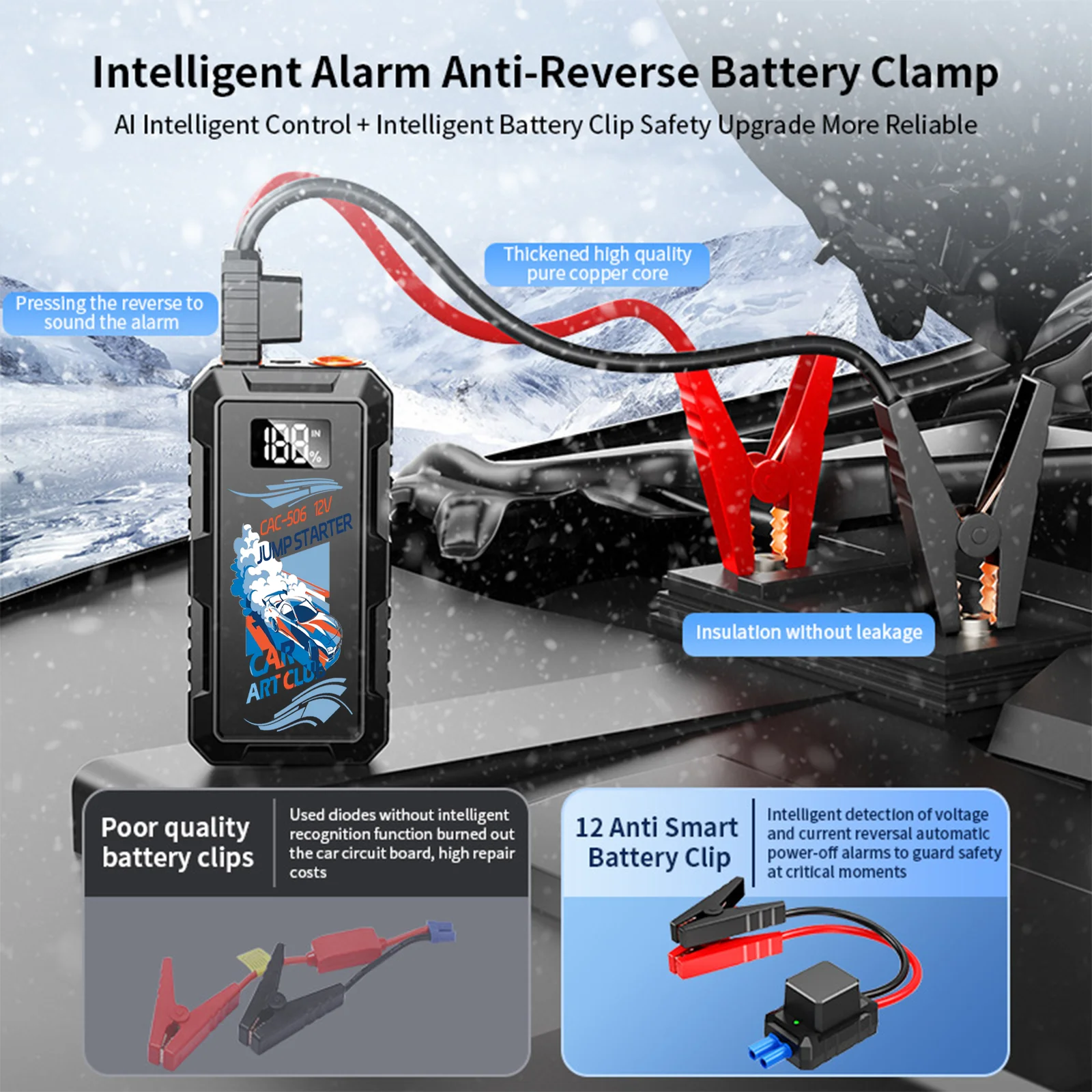 High Power Car Jump Starter Portable Emergency Device with Screen Safety Hammer Automobile Power Bank Starting Accessories