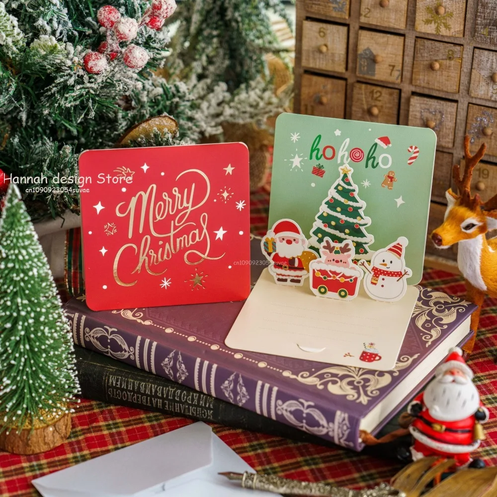 Joyeux noël pli petites cartes de voeux avec enveloppes carte postale de noël Navidad nouvel an bricolage carte-cadeau décoration Noel