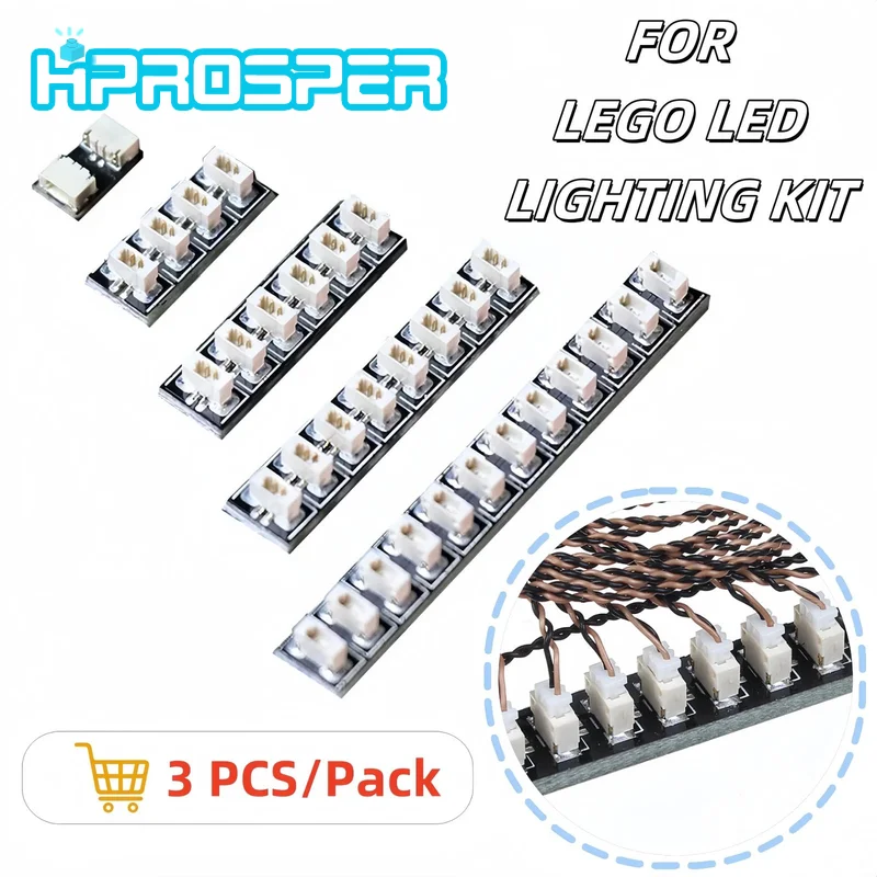 Hprosper LED-Lichtzubehör, 3 Stück/Packung für 0,8 mm 2–12 Pin-Schnittstellen-Erweiterungsplatine, kompatibel mit Bausteinen-Modell