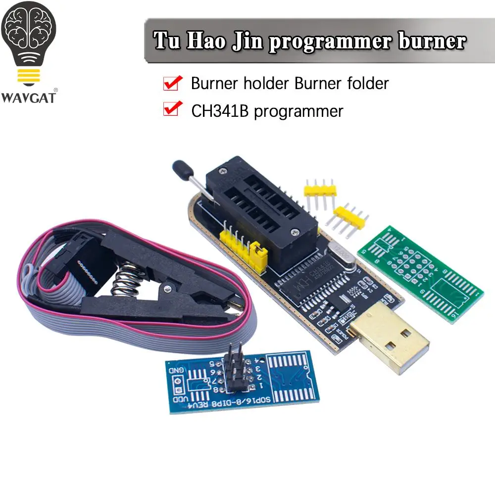 Moduł programator USB CH341B 24 serii 25 EEPROM Flash BIOS CH341 + klip testowy SOIC8 SOP8 do EEPROM 93CXX / 25CXX / 24CXX