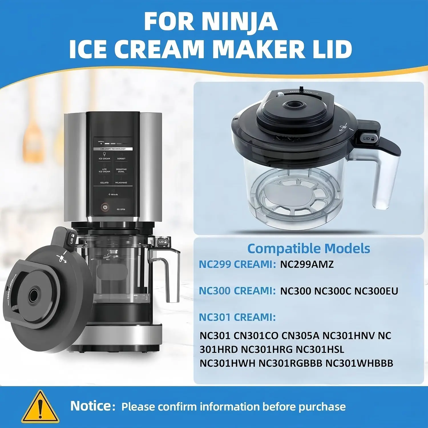 Outer Bowl Lid For Ninja Creami NC301 NC300 Ice Cream Maker Replacement Cover Compatible with NC299AMZ/NC301/NC201/NC101 Series