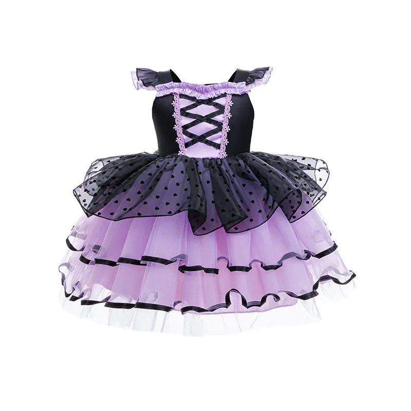Halloween Cute Magician Dress Girl Witch Lolita Fluffy tulle Dress with Magic Stick Bat Headdress Black Magic Party Gown for Kid