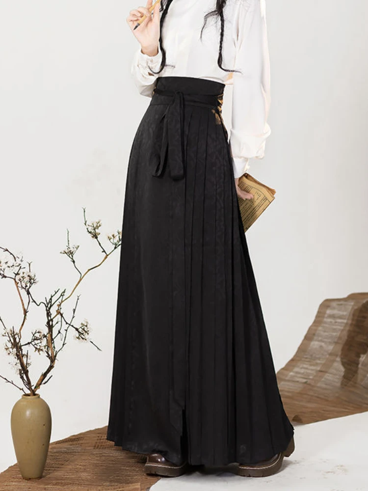 Black Long Skirts Women Spring Summer Chic Retro All-match Basic High Waisted Street Vintage Clothes Chinese Style Faldas Largas
