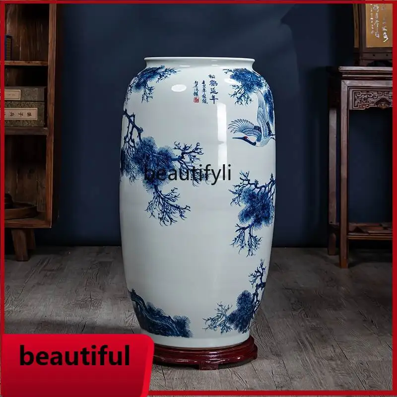 

F132 Hand-painted Songhe Yannian large vase flower arrangement floor-standing calligraphy and painting vat ornaments