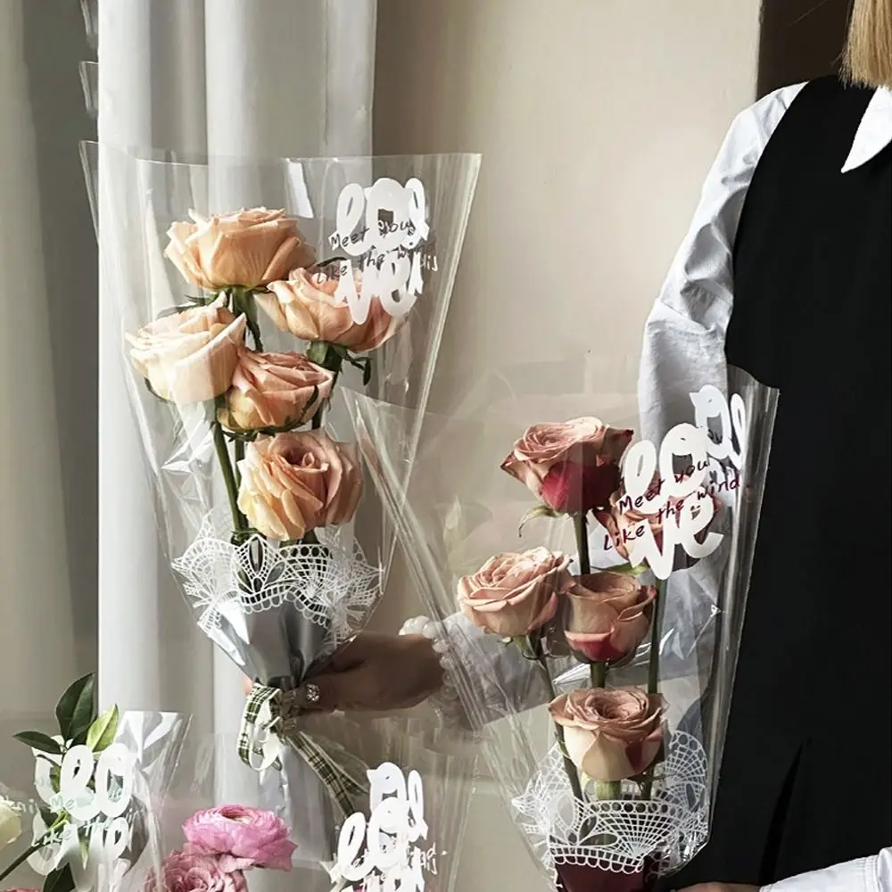 Rose Bouquet Wrapping Sleeve Plastic Bags Waterproof Valentine's Day Single Rose Flower Packaging Bag