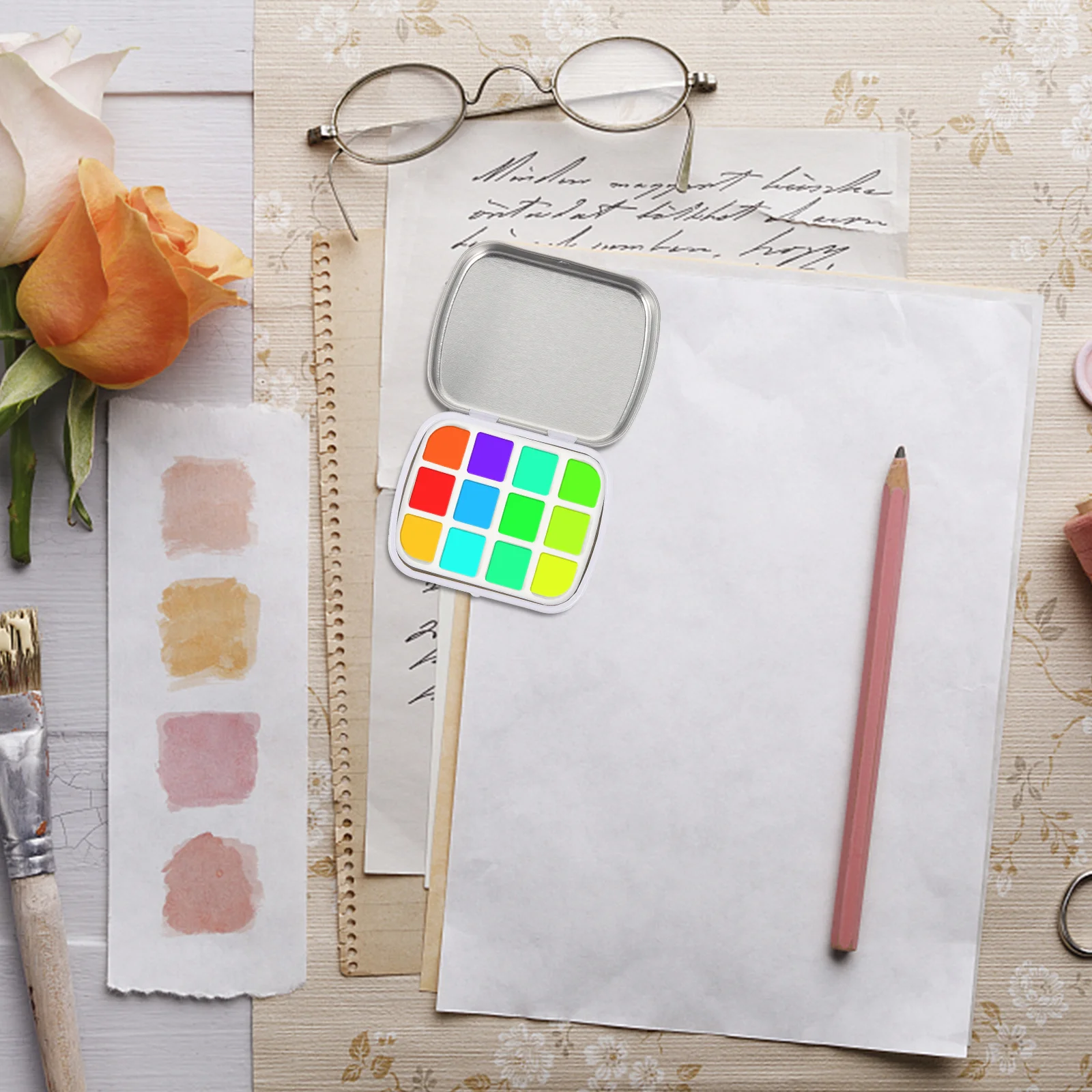 

1 Set Watercolor Pigment Box 12-Grid Empty Tin For Artist Student Portable Painting Case Watercolor Supplies Palette Art Tool