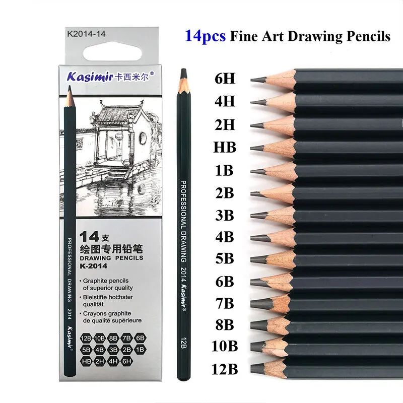 

14Pcs/Box Graphite Pencils Professional Drawing Sketch Wooden Lead Pencils Set 6H 4H 2H HB B 2B 3B 4B 5B 6B 7B 8B 9B 10B 11B 12B