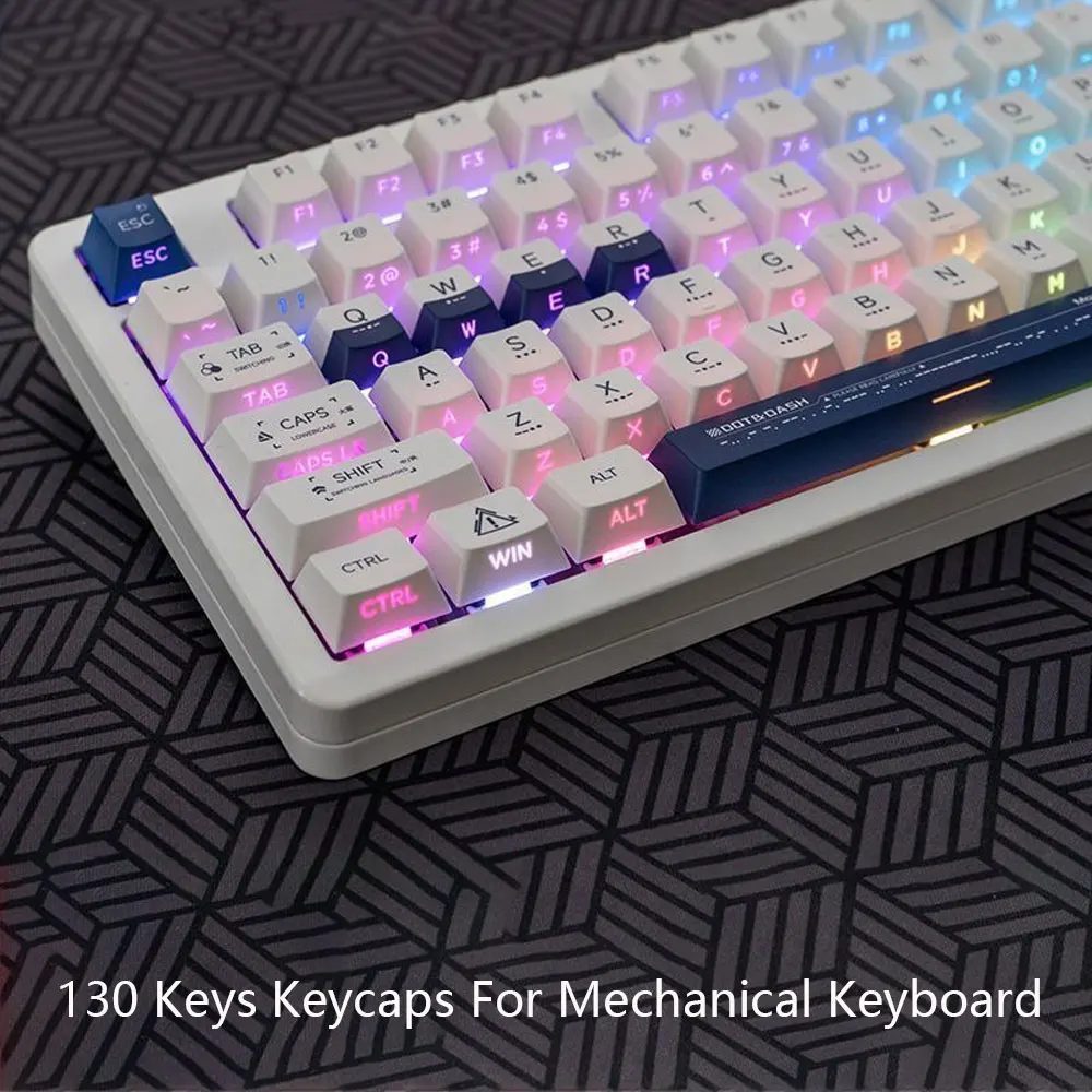 130 Keys Morse Code Side-Word Keycaps Cherry Height PBT Thermal Sublimation For 61 64 68 75 84 87 99 104 108 Mechanical Keyboard