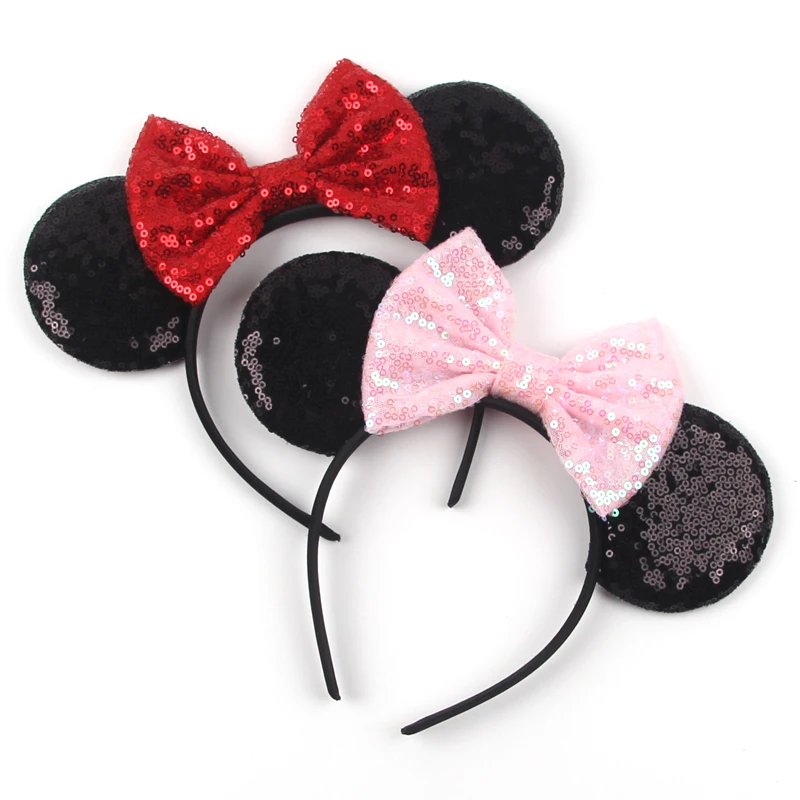 

Disney Colorful Sequins Bows Hair Band For Girls Festival Hair Accessories Leopard Pattern Hair Band Mickey Children's Headband
