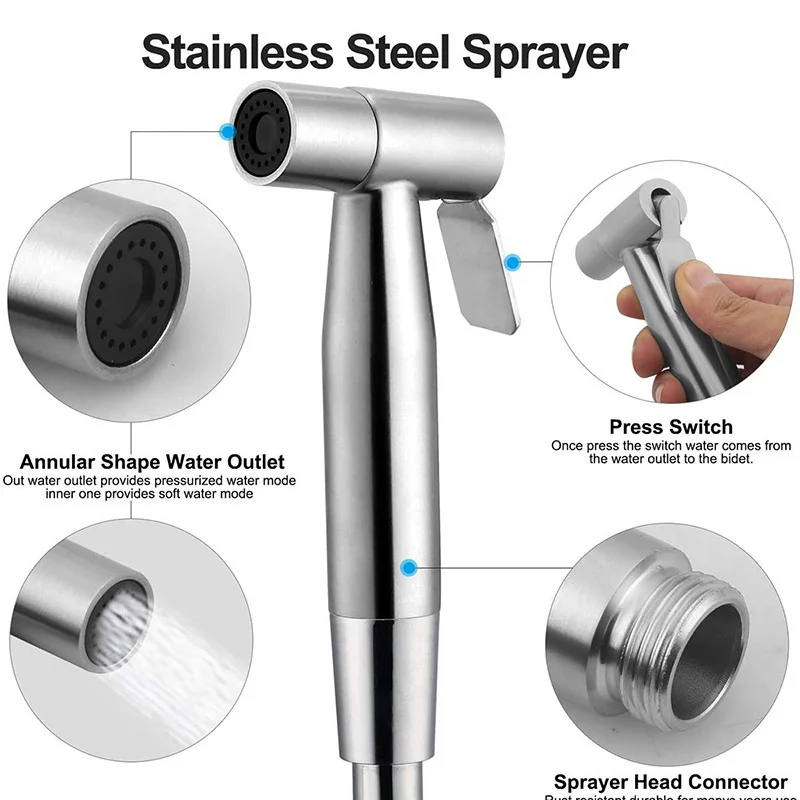 Protable Bidet Toilet Sprayer Stainless Steel Handheld Bidet Faucet Spray Home Bathroom Shower Head Self Cleaning Accessories