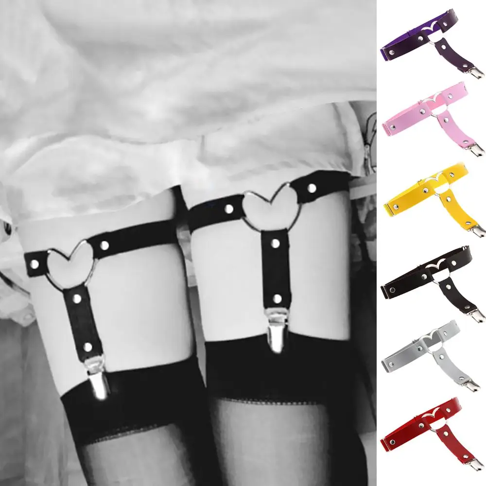 Gothic อุปกรณ์เสริมผู้หญิง Punk Garter เข็มขัด Pu หนังต้นขาสายรัดหัวใจขา Garter สายรัด