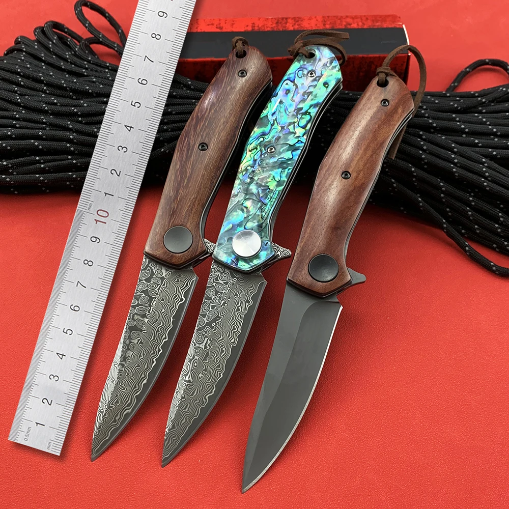 New VG10 Damascus Steel Folding Knife Hunting Tactical Survival EDC knives for Men Abalone Shell Handle Outdoor Pocket Hand Tool