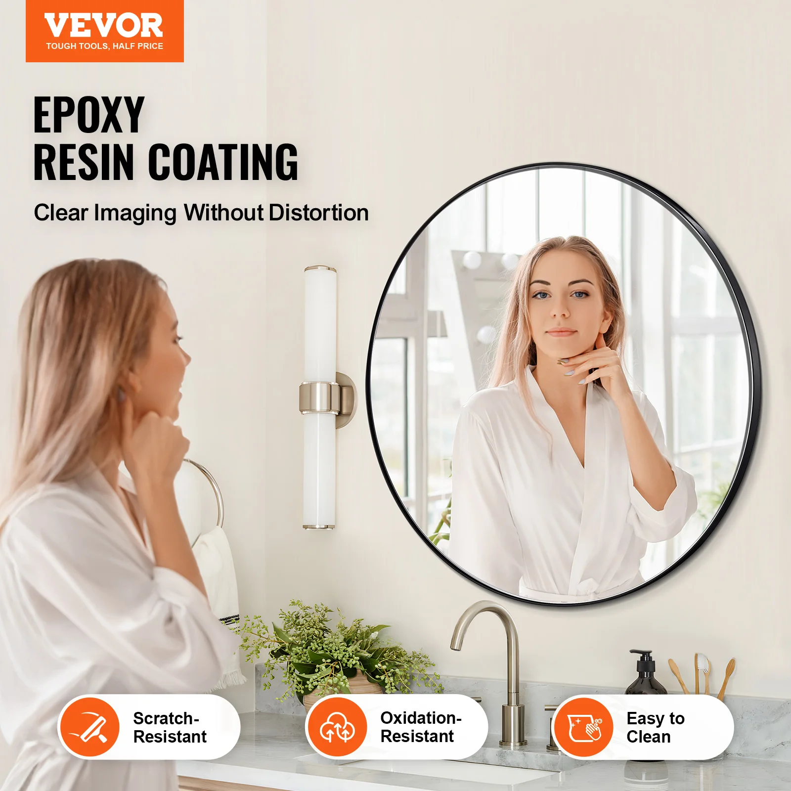 VEVOR Wall Mounted Makeup Mirror with Z-Shaped Bracket Aluminium Alloy Frame & Explosion-Proof Film Fit for Bathroom/Living Room