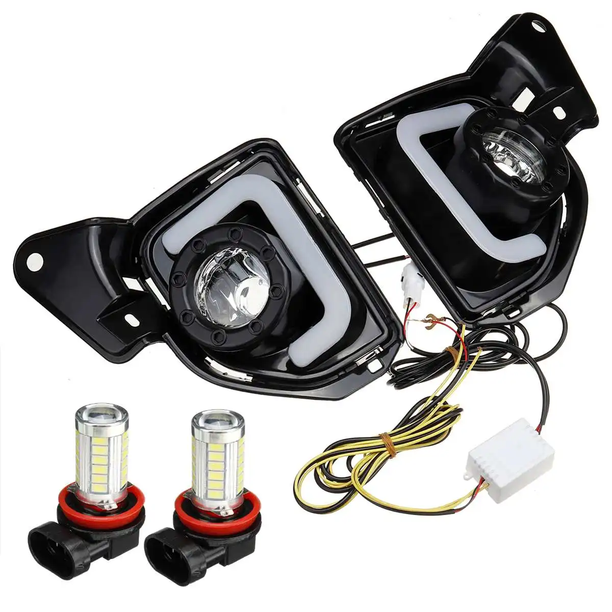 Led DRL Daytime Running Lights Assembly For Toyota Hiace 2014-2018 2017 2016 2015 Daylights Wires Switch Turn Signal H11 Bulb