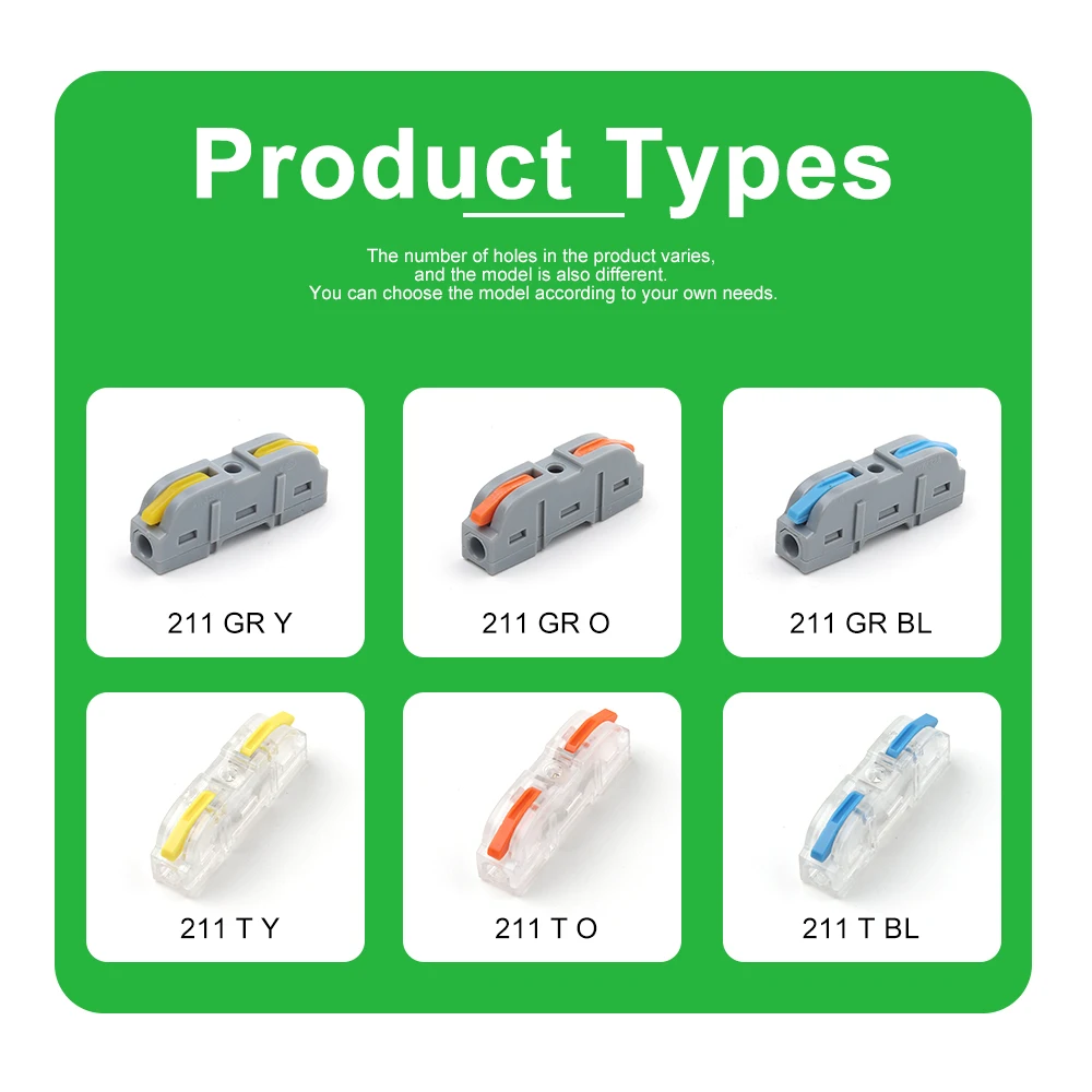 34PCS Quick Splicing Lever Wire Connector Boxed Universal Compact Splitter 1 In 1 Out Push-in Conductor Terminal Block AWG 28-12