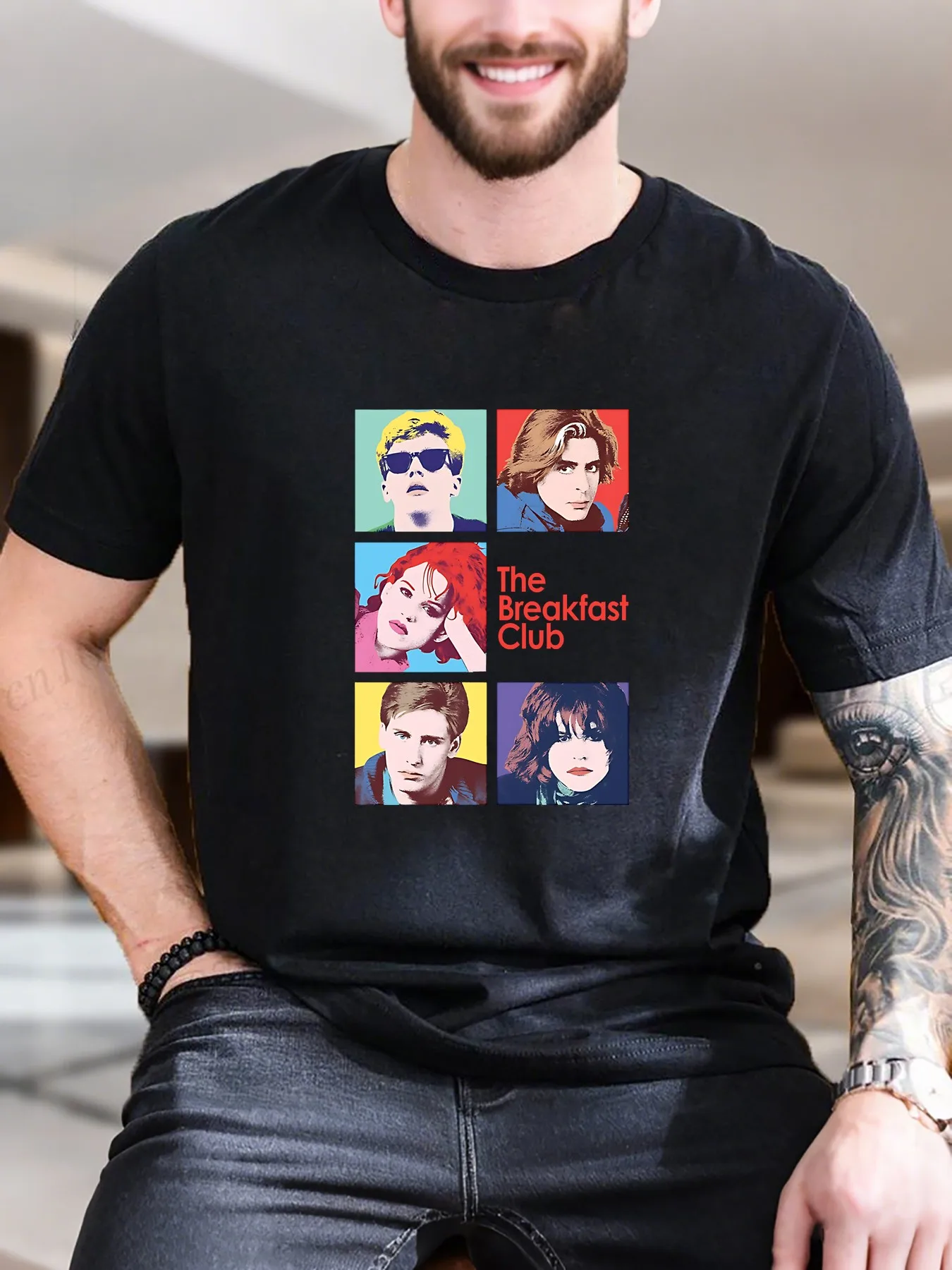 

New Arrival Fashion Men's Printed Short Sleeve 100% Cotton Graphic Tee with Colorful Faces Design Breathable Soft Casual T-Shirt