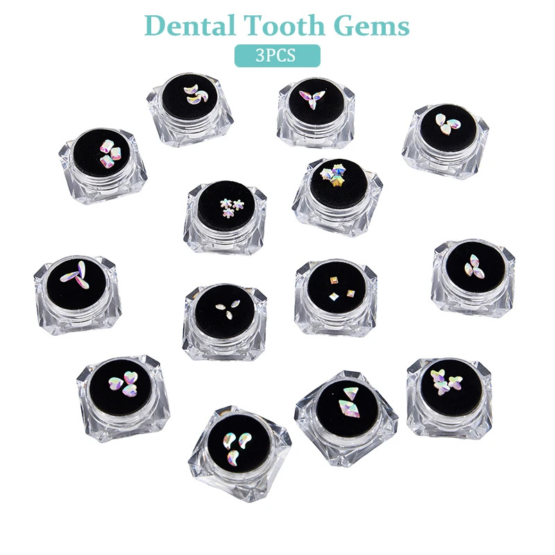 3pcs/box Dental Tooth Gems Crystal Diamond Ornament Color Teeth Jewelry Denture Acrylic As Teeth Decoration