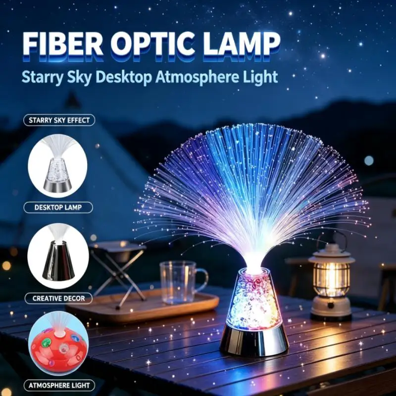 LED Fiber Optic Lamp Colorful Starry Sky Night Light Battery Operated Desktop Decor Light for Bedroom Party Holiday Gift