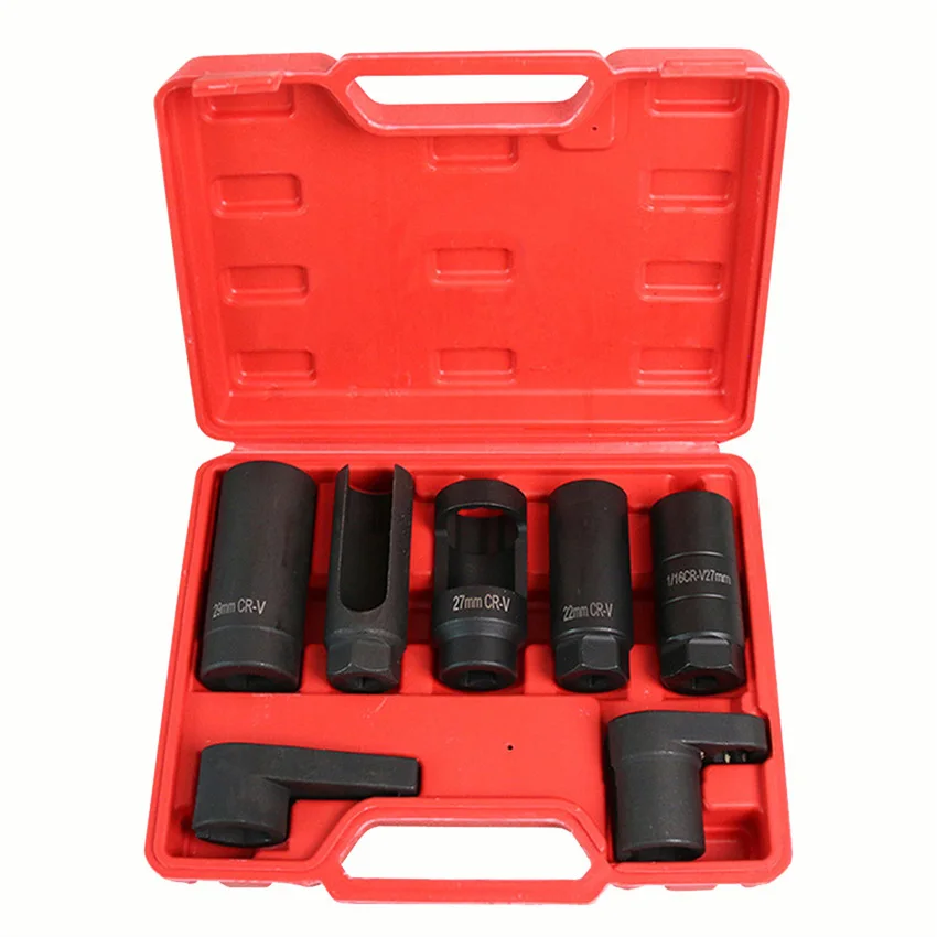 

7pcs Oxygen Sensor Socket Wrench Thread Chaser Tool Kit Auto O2 Socket Removal Installation Install Offset Vacuum Sensor Socket