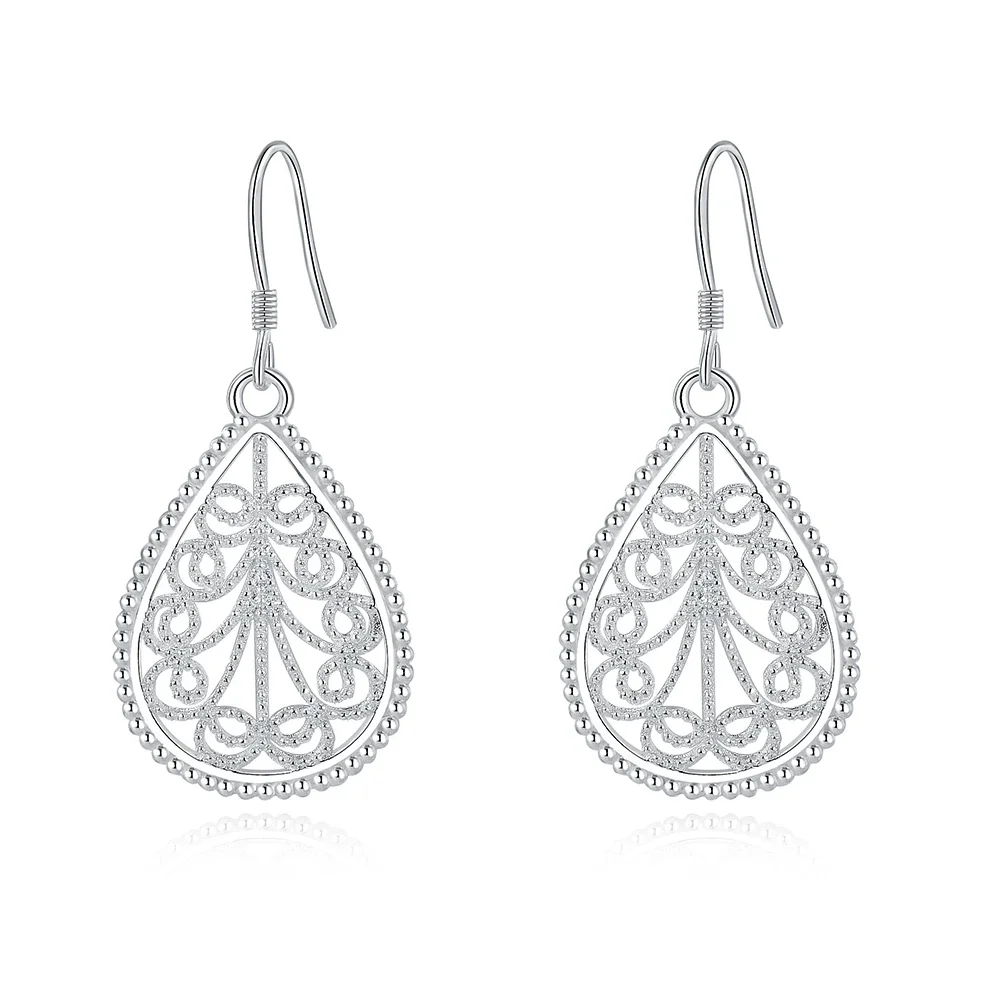 Fine Party Wedding Jewelry 925 Sterling Silver Earrings For Women Valentine'S Day Gifts Romantic Carved Drop Shape