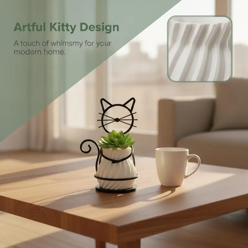 Cute Cat‑Shaped Metal Pen Holder, Non‑Slip Base Storage Cup, Desktop Stationery Organizer for Home Office